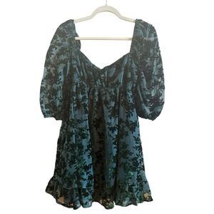 Lair Collection Green Velvet Burnout Baby Doll Off The Shoulder Dress Sz Medium